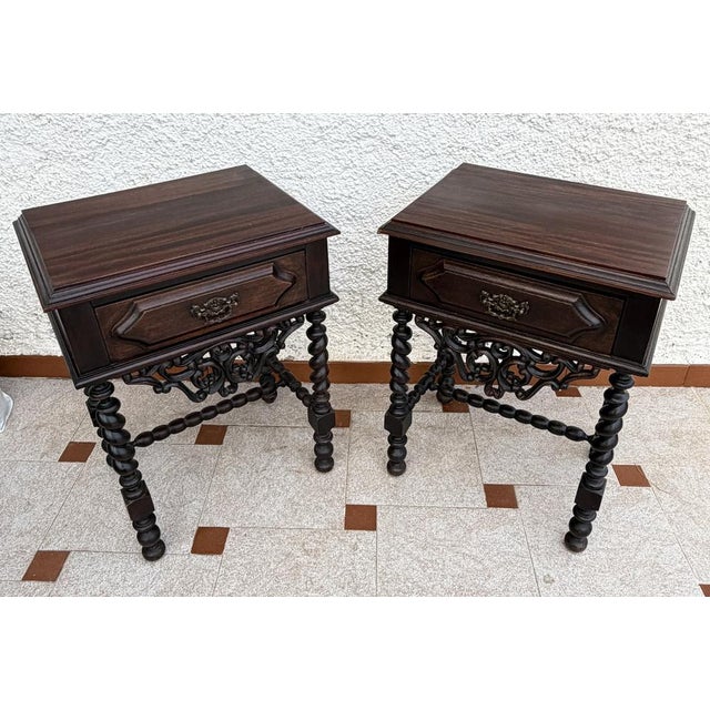 Portuguese Barley Twist Nightstands, 1940s, Set of 2 For Sale - Image 6 of 15