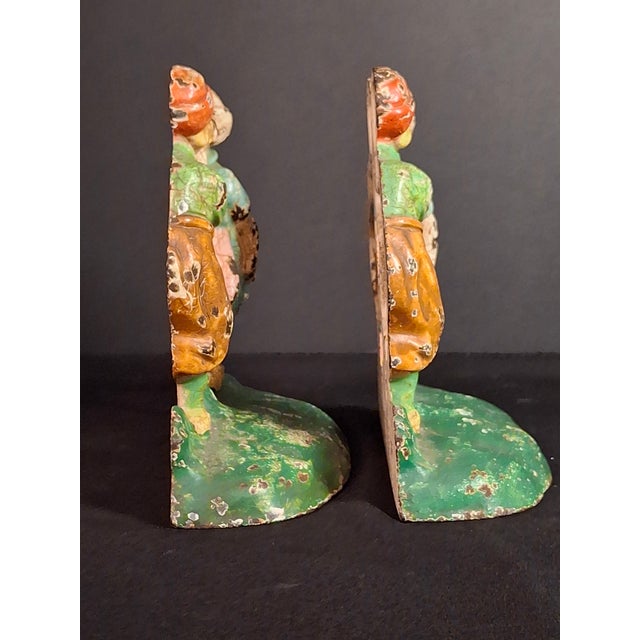 Antique Hubley 332 Cast Iron Kissing Dutch Kids Bookends Pair Original Paint 1920s For Sale - Image 10 of 17