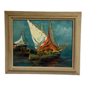 Late 20th Century J. Lamm Boats Seascape Oil Painting, Framed