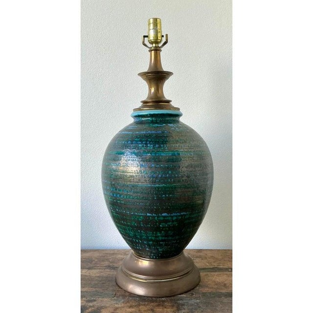 Mid 20th Century Vintage MCM Glazed Ceramic Lamp For Sale - Image 5 of 10