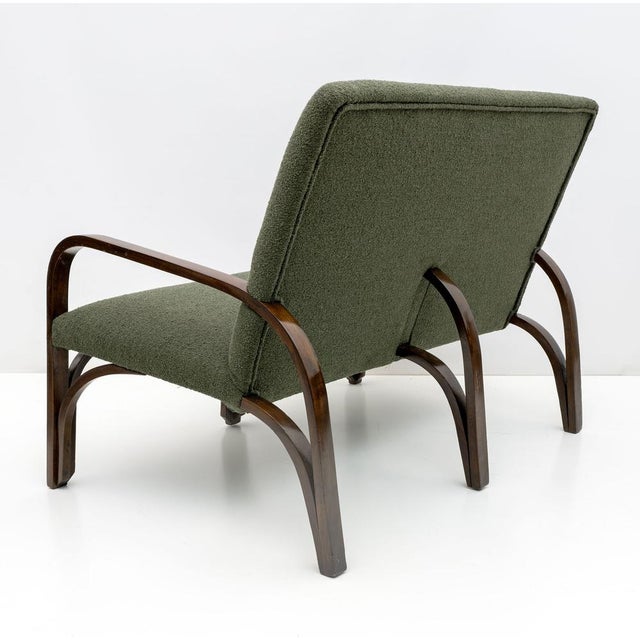 Wood Art Deco Italian Green Boucle Armchairs and Small Sofa, 1930s, Set of 3 For Sale - Image 7 of 18