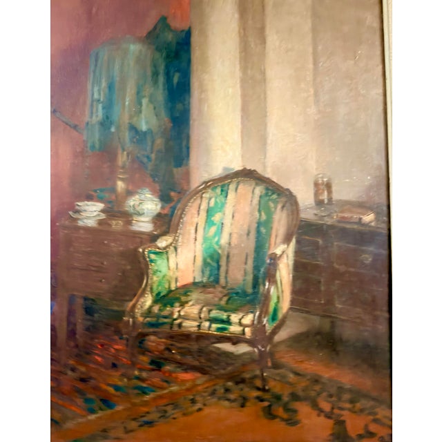 1940s Interior Parisian Signed by Charles Martin Sauvaigo (1881-1970 Nice) Oil on Panel, 1940, France. For Sale - Image 5 of 12