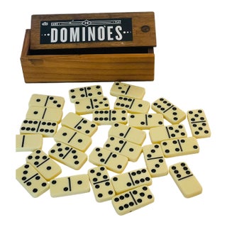 Vintage Dominoes Set in Wooden Box For Sale