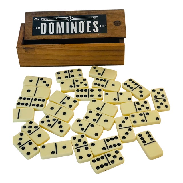 Vintage Dominoes Set in Wooden Box For Sale