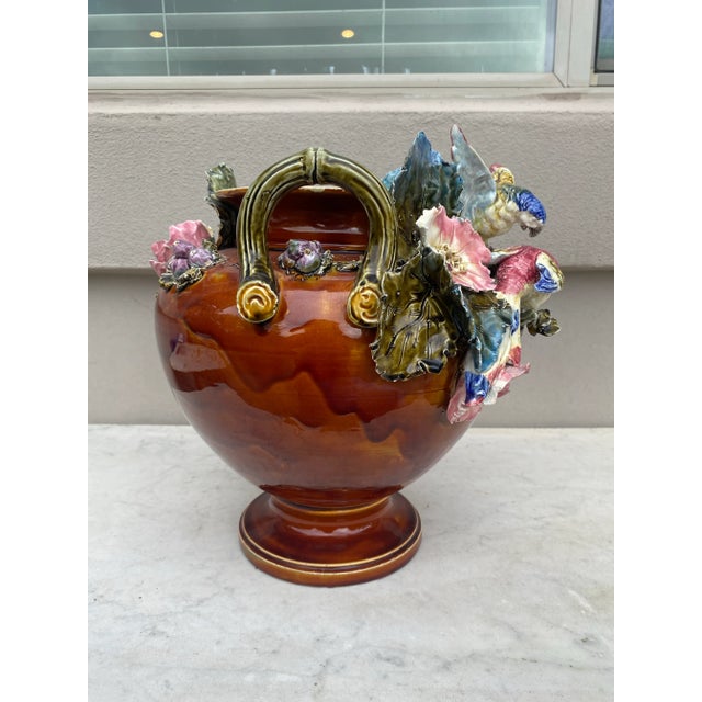 19th Century Large Austrian Parrots & Flowers Cache Pot For Sale In Austin - Image 6 of 10