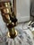 Elegant matched pair of large vintage cut crystal table lamps with brass detailing and Greek-key style bases. The...
