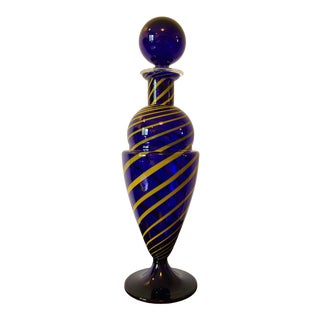 Late 20th Century Carlo Moretti Cobalt Blue and Yellow Art Glass Apothecary Decanter Murano, Italy For Sale