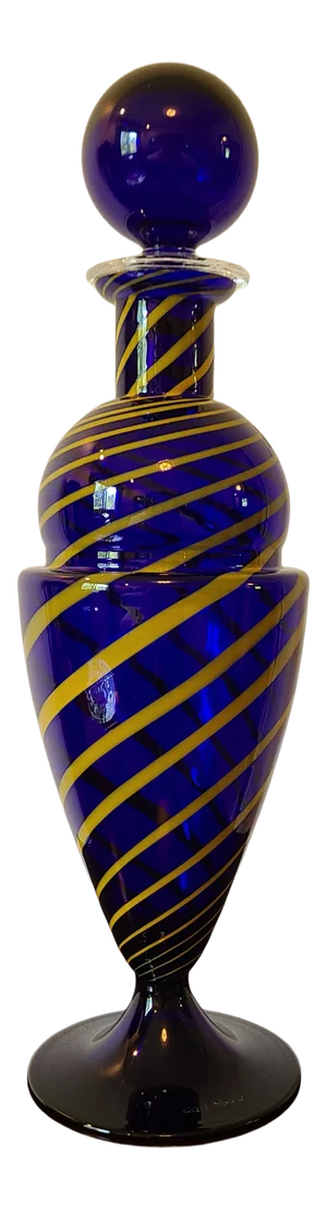Late 20th Century Carlo Moretti Cobalt Blue and Yellow Art Glass Apothecary Decanter Murano, Italy