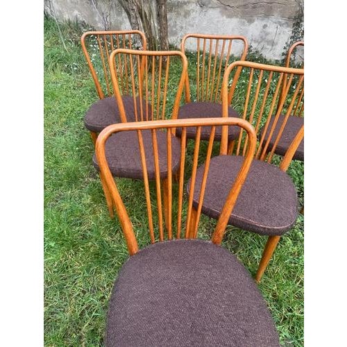 Vintage Wooden Chairs in the style of Charles Ramos, 1950s, Set of 6 For Sale - Image 4 of 9