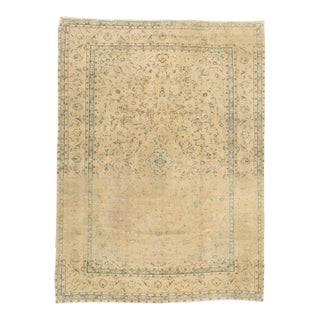 Vintage Persian Tabriz Handmade Beige Floral Wool Rug For Sale