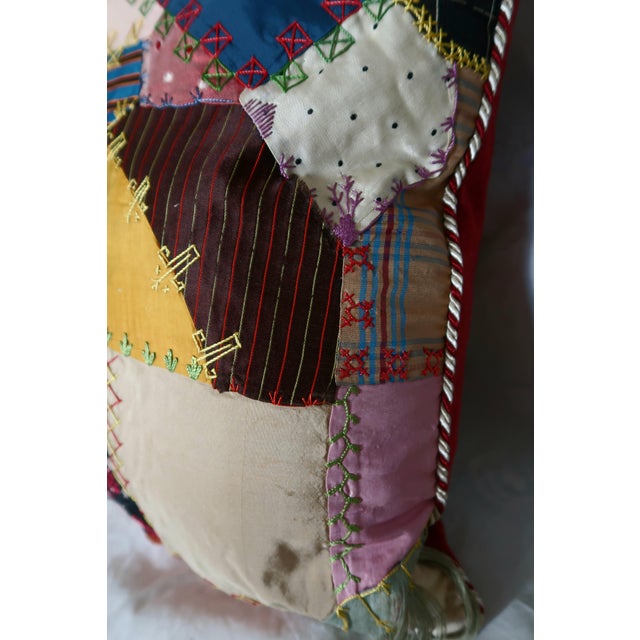 Mid 19th Century 1870s Antique Crazy Quilt Pillow 18 Inches 4 For Sale - Image 5 of 10