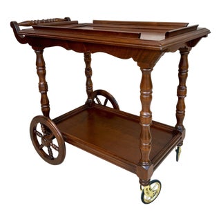 Mid-Century French Wooden Bar Cart Trolley, 1950s For Sale