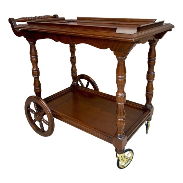 Mid-Century French Wooden Bar Cart Trolley, 1950s For Sale