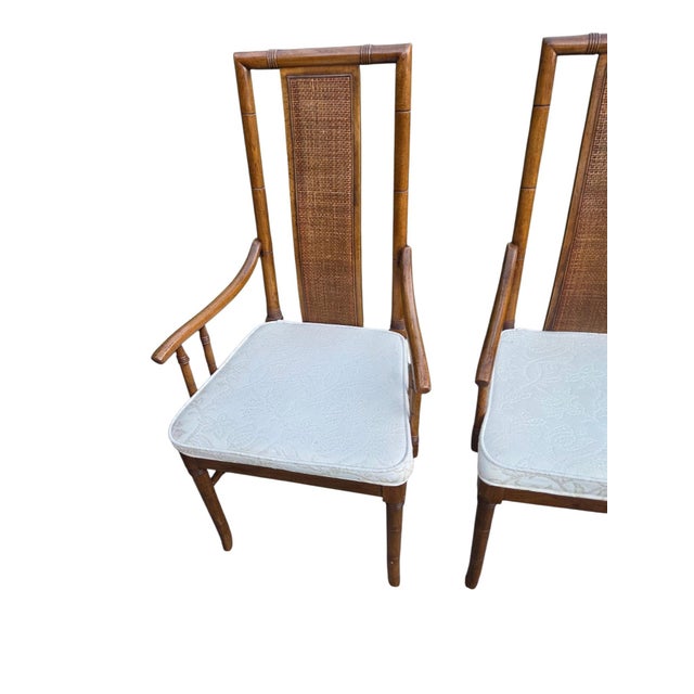 Thomasville Vintage Faux Bamboo Cane High Back Dining Armchairs Regency Pair For Sale In Philadelphia - Image 6 of 15