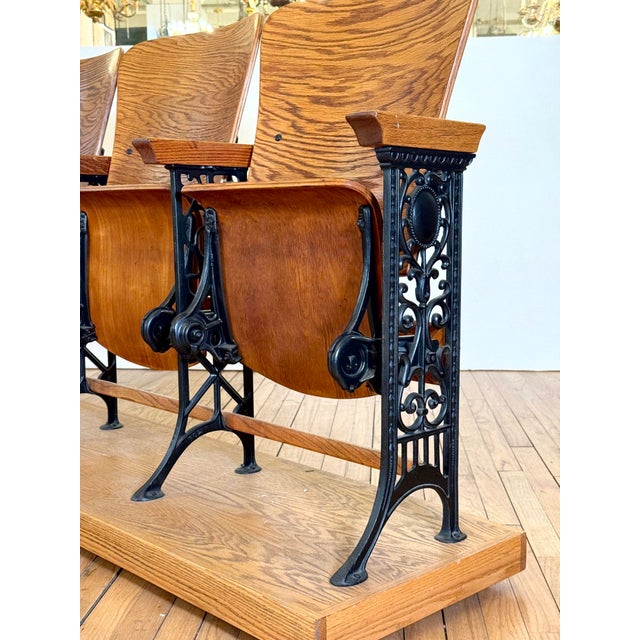 Wood Late 19th Century Restored Oak Auditorium Seat Unit For Sale - Image 7 of 16