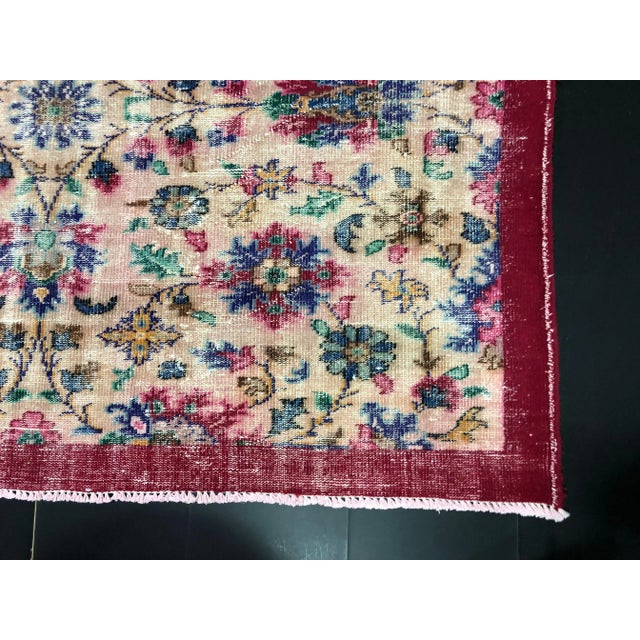Vintage Distressed Floral Turkish Area Rug For Sale - Image 9 of 11