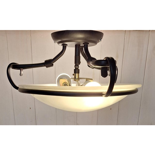 Black Vintage Ceiling Lamp with White Marbled Glass Shade in a Black Metal Mount by Honsel, 2000s For Sale - Image 8 of 8