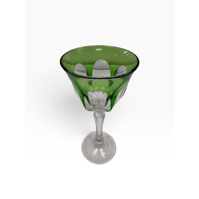 Vintage Mid-Century Bohemian Cut-to-Clear Harlequin Crystal Wine Glasses - Pair For Sale - Image 4 of 7
