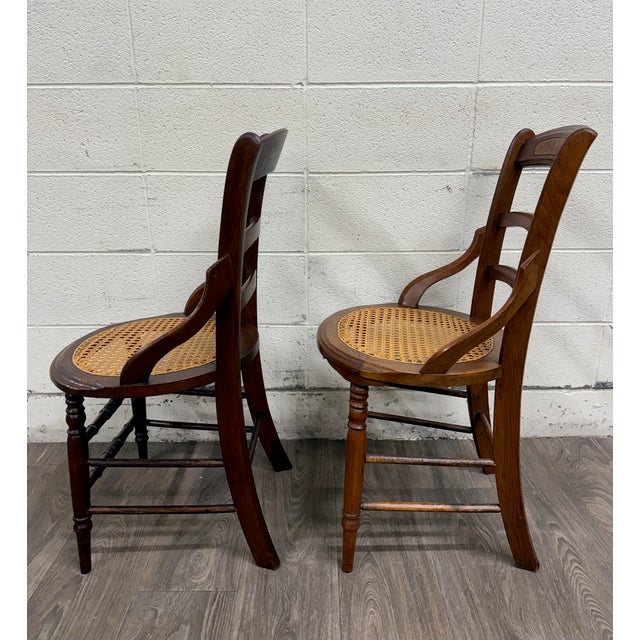 Antique Victorian Curved Ladder Back Hand Caned Armchairs - Pair For Sale - Image 9 of 11
