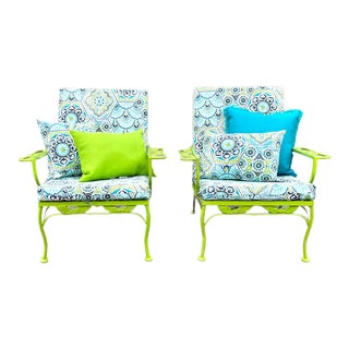 Vintage Wrought Iron Patio Restored Arm Chairs - Set of 2 For Sale