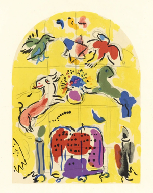 1960s Chagall Sketch for Levi Lithograph Jerusalem Windows