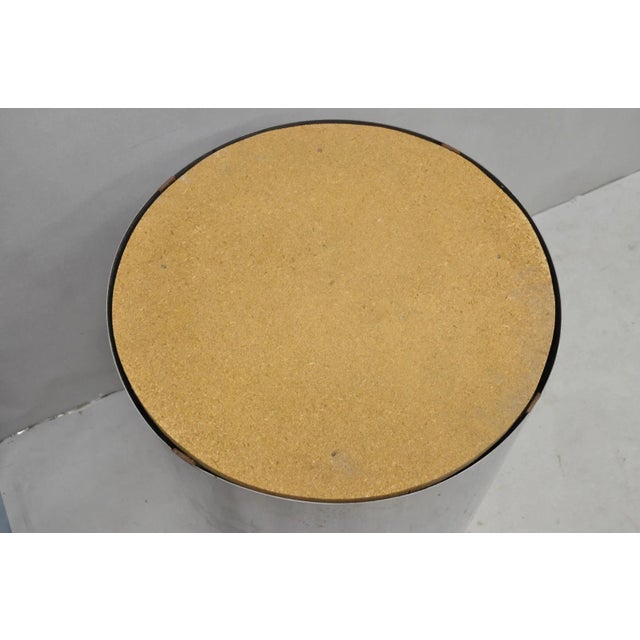 Vintage Mid Century Modern Round Travertine Chrome Steel Pedestal Dining Table For Sale In Philadelphia - Image 6 of 18