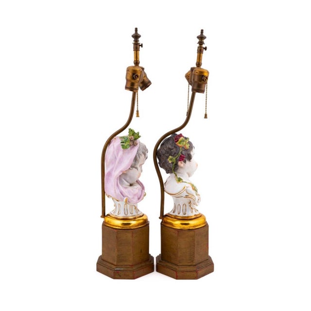 Meissen Porcelain 1920s Meissen Winter & Fall 4 Four Seasons Series by Heinrich Schwabe Circa 1880 Lamps - a Pair For Sale - Image 4 of 5