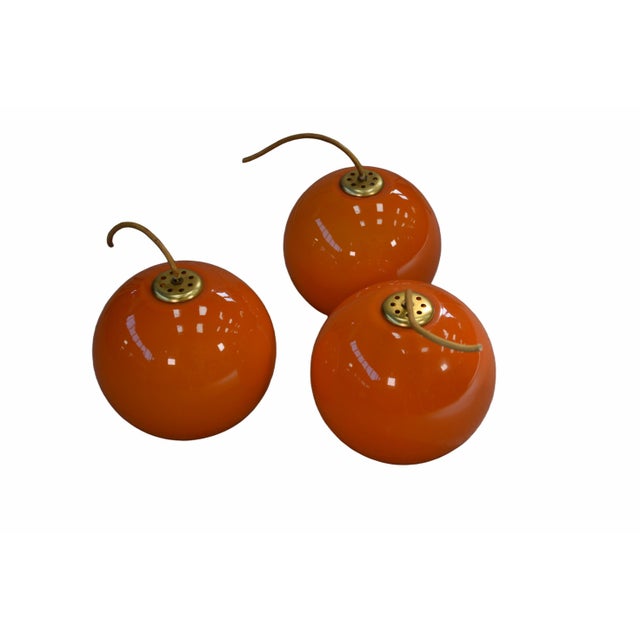 Vintage Ball Pendant Lights in Orange Opaline, 1970s, Set of 9 For Sale - Image 4 of 10