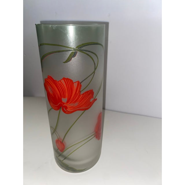 Glass Art Style and Nouveau Vase . Large Early 20th Century Art Nouveau Green Cylinder Frosted Glass Vase With Floral Motif For Sale - Image 7 of 12