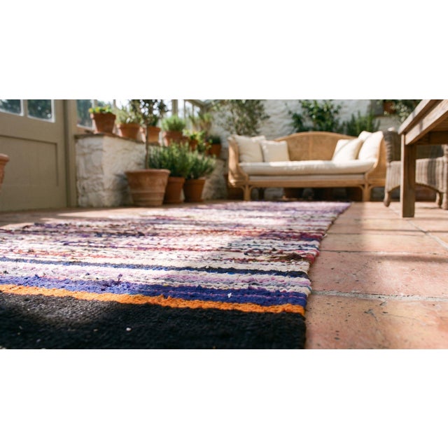 Pink 1940s Multicolor Stripe Antique American Rag Rug 2' 11" X 8' 4" Handmade Wool Carpet For Sale - Image 8 of 8