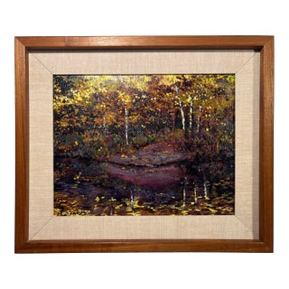 1990's Tim Saska Original Acrylic on Canvas Autumn Forest Landscape - Framed Art For Sale