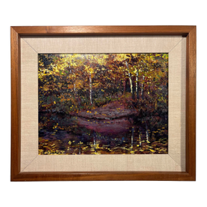 1990's Tim Saska Original Acrylic on Canvas Autumn Forest Landscape - Framed Art