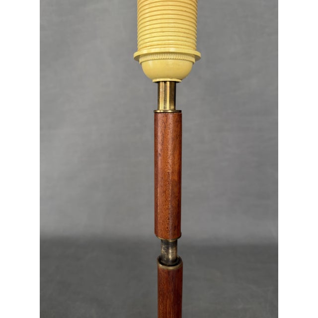 Gold TeakTripod Table Lamp attributed to J.T. Kalmar, Austria, 1960s For Sale - Image 8 of 11