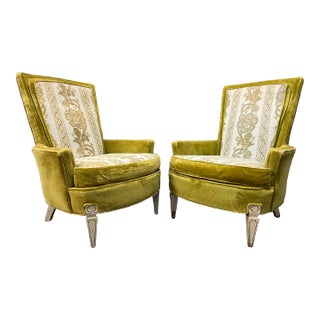 A Pair of Hollywood Regency Upholstered Lounge Chairs by Silver Craft. Circa 1960s For Sale