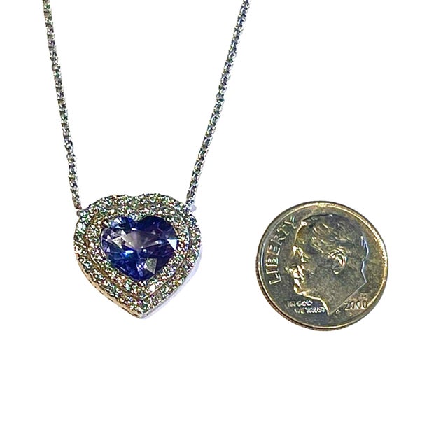 Natural Heart Sapphire Diamond Pendant 18" 14k W Gold 4.13 TCW Certified For Sale - Image 14 of 16