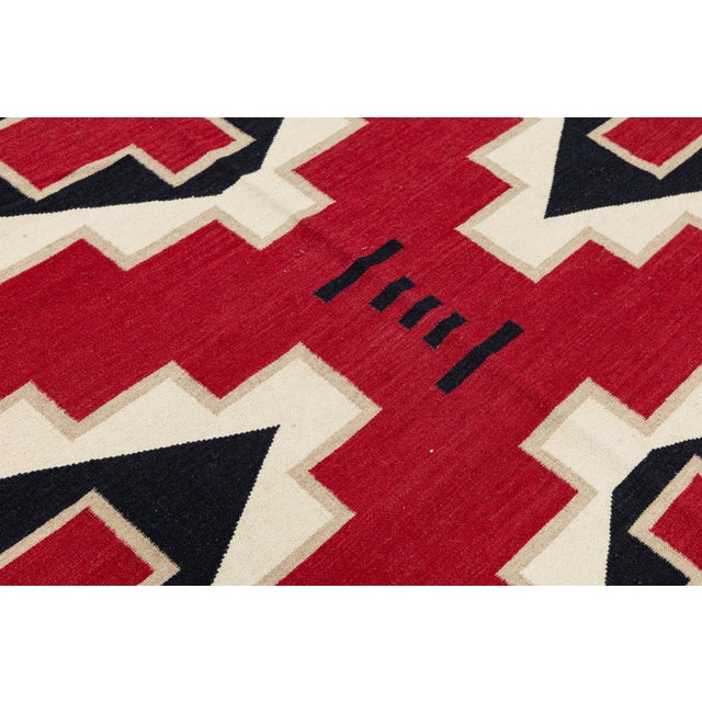 6x9 Handmade Modern Navajo Style Wool Rug - Vibrant Red Geometric Design For Sale - Image 9 of 10