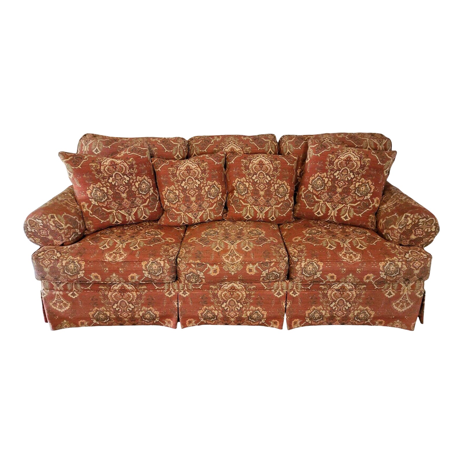 Henredon Upholstery Collection 3 Seat Sofa With 4 Pillows and Arm