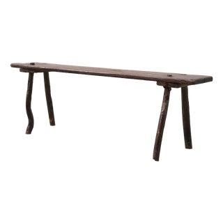 19th Century French Primitive Wooden Bench with Splayed Legs For Sale