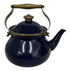 Colbalt Blue Enamel and Brass Tea Pot