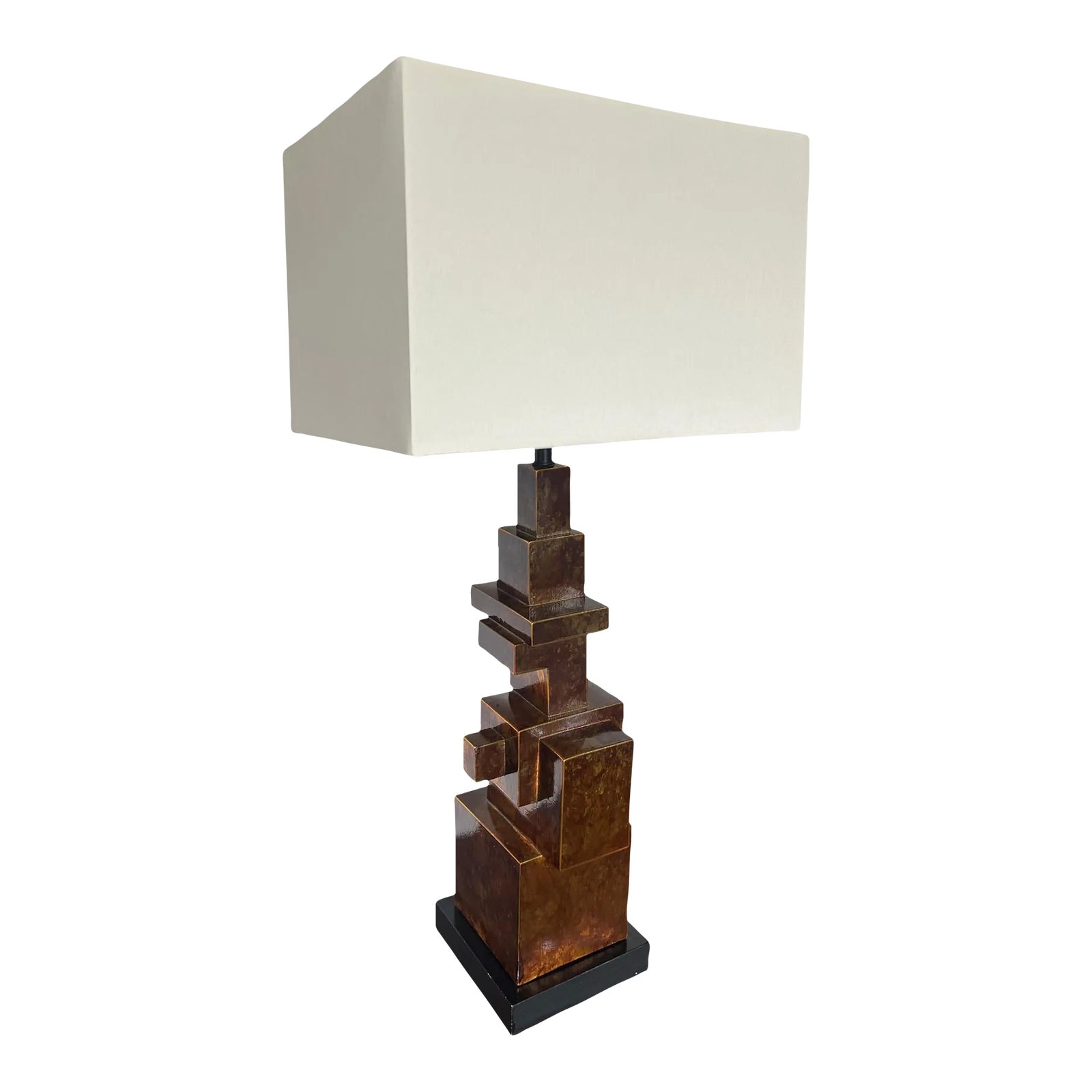 Vintage Brutalist Patinated Brass Italian Table Lamp | Chairish