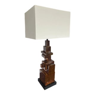 Vintage Brutalist Patinated Brass Italian Table Lamp For Sale