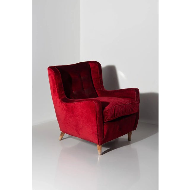 Maroon Velvet Red Armchair by Gio Ponti, 1950 For Sale - Image 8 of 9