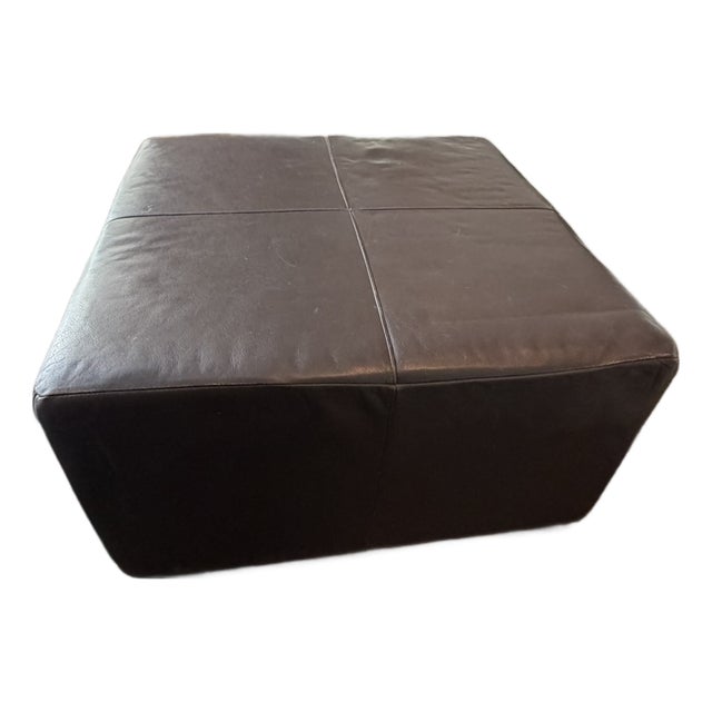 Transitional Square Leather Ottoman — Modern Design, Rich Espresso Leather, Versatile Accent Piece For Sale