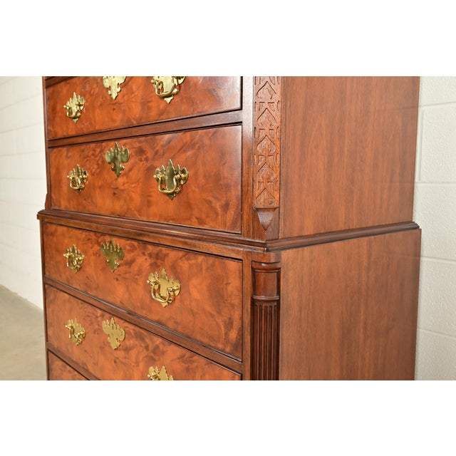 Baker Furniture Historic Charleston Chippendale Carved Mahogany and Burl Wood Eleven-Drawer Highboy Dresser For Sale - Image 9 of 14