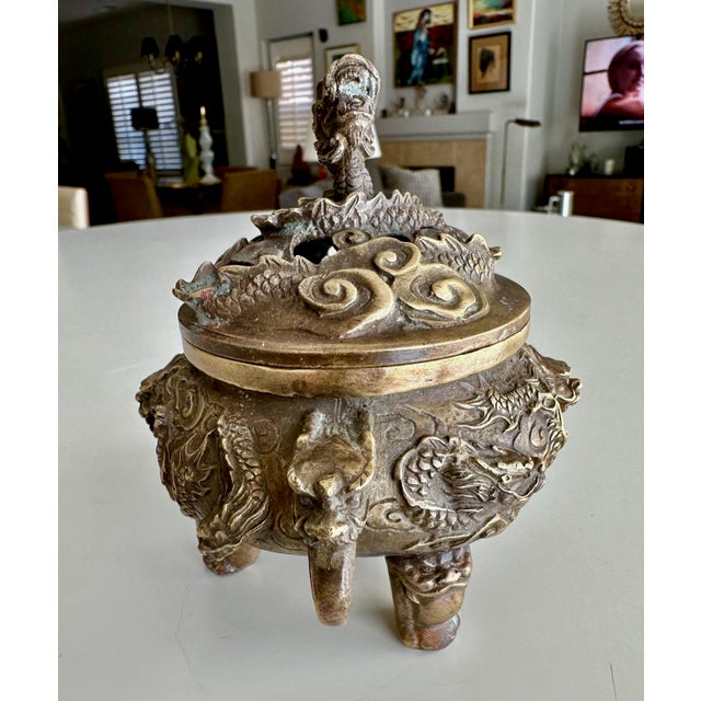 Antique Chinese Ming-Style Brass Dragon Incense Burner Sculpture For Sale - Image 9 of 17