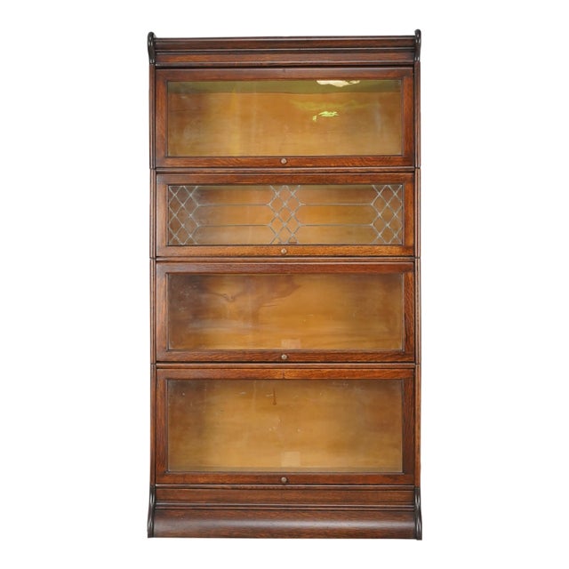 Antique Four Section Oak Humphrey Barrister Bookcase For Sale