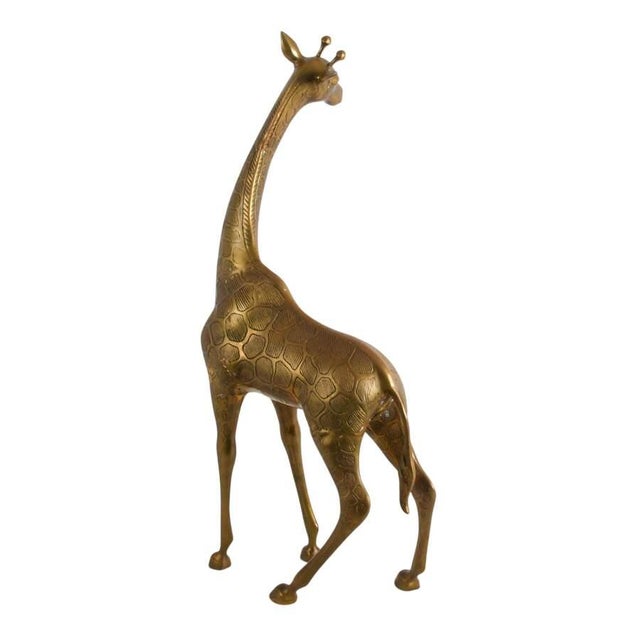 Mid-Century Modern Tall Brass Giraffe Sculpture With Engraved Patterned Surface For Sale - Image 4 of 10