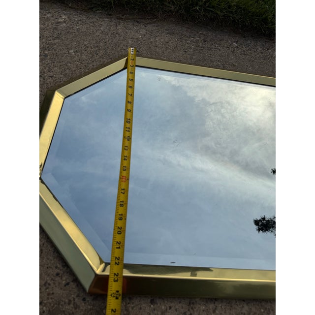 1990s Brass Framed Octagonal Vintage Decorative Beveled Mirror 36” For Sale - Image 5 of 8