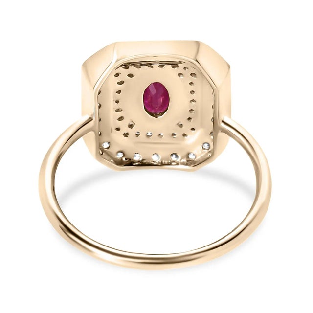 Not Yet Made - Made To Order Art Deco Ruby Halo Diamond Ring in 14k Gold Size 6 For Sale - Image 5 of 12