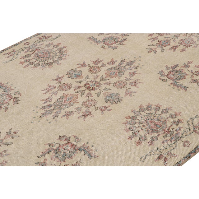 Rug & Kilim Vintage Zeki Müren Rug in Beige With Pastel Jewel-Tone Florals, From Rug & Kilim For Sale - Image 4 of 7